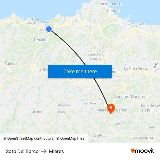 Soto Del Barco to Mieres map