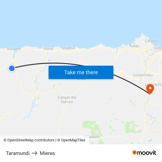 Taramundi to Mieres map