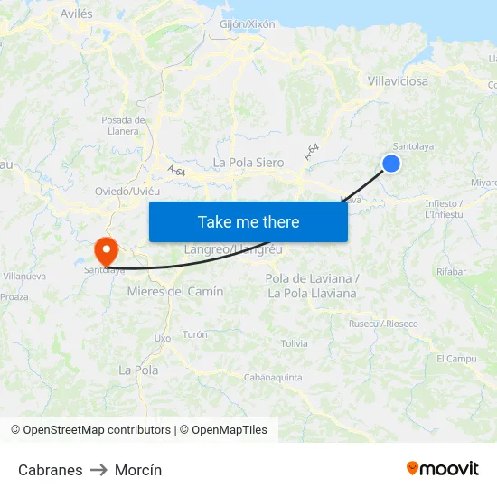 Cabranes to Morcín map