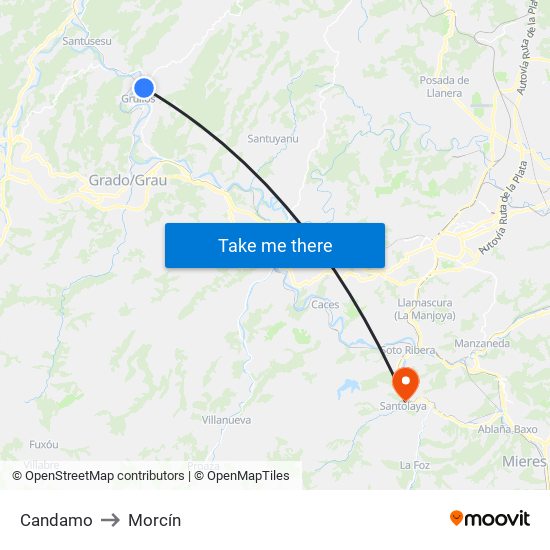 Candamo to Morcín map