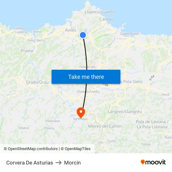Corvera De Asturias to Morcín map