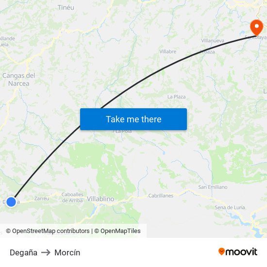 Degaña to Morcín map