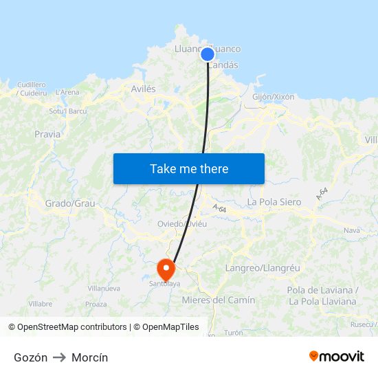 Gozón to Morcín map