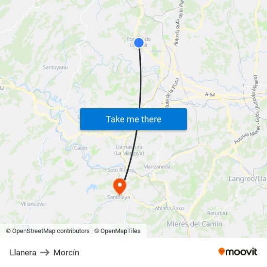 Llanera to Morcín map