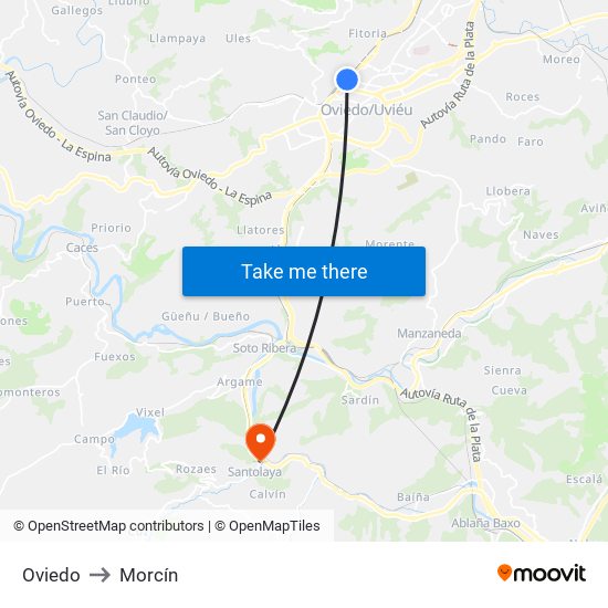 Oviedo to Morcín map