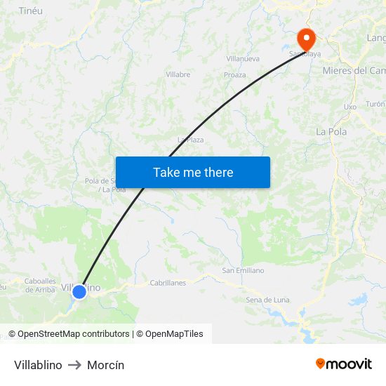Villablino to Morcín map