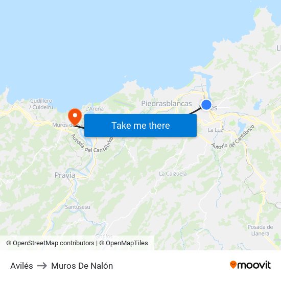 Avilés to Muros De Nalón map