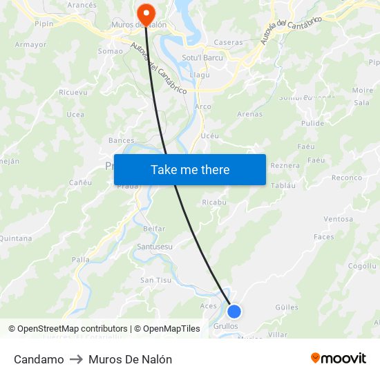 Candamo to Muros De Nalón map