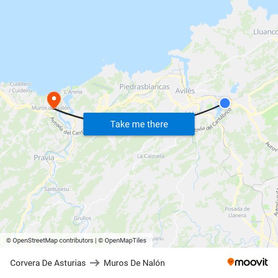 Corvera De Asturias to Muros De Nalón map