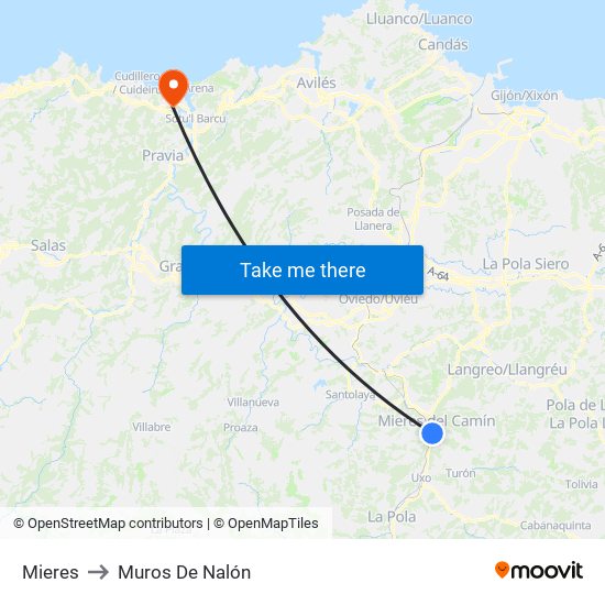 Mieres to Muros De Nalón map