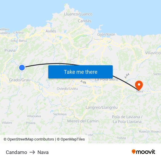 Candamo to Nava map