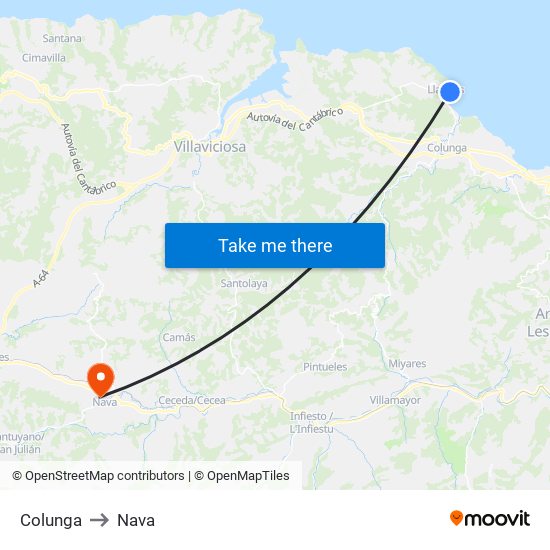 Colunga to Nava map