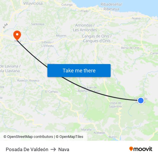 Posada De Valdeón to Nava map