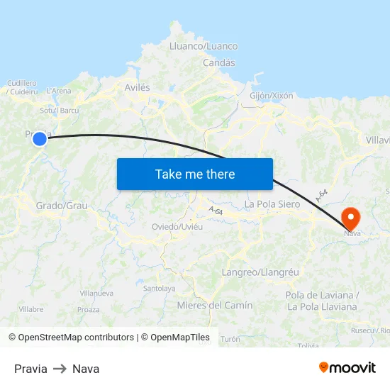 Pravia to Nava map