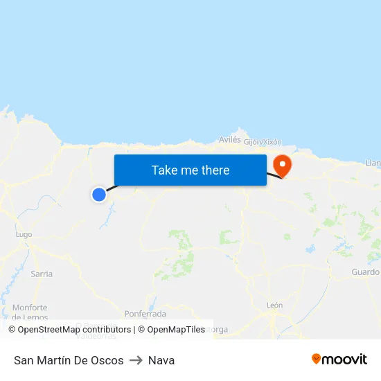 San Martín De Oscos to Nava map