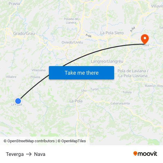 Teverga to Nava map