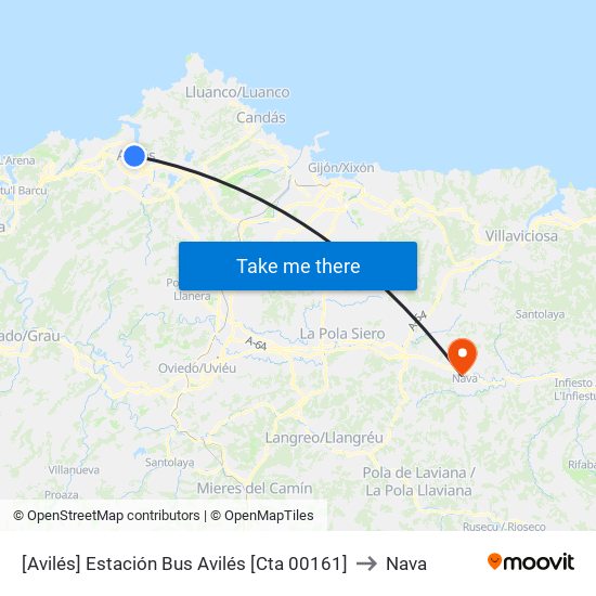 [Avilés]  Estación Bus Avilés [Cta 00161] to Nava map