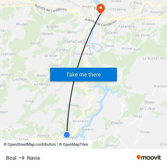 Boal to Navia map