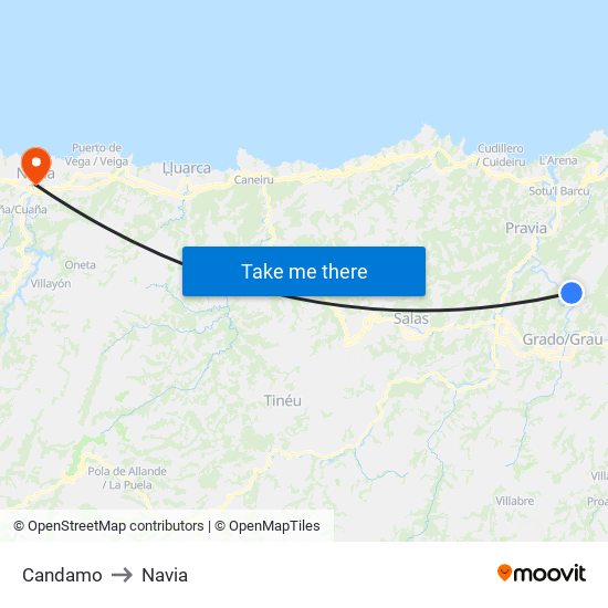 Candamo to Navia map