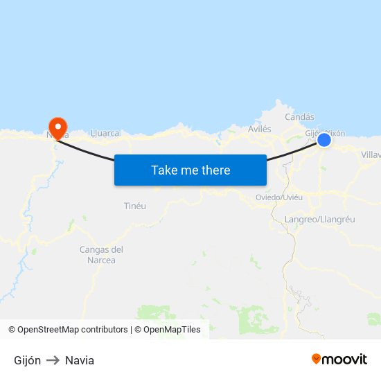 Gijón to Navia map