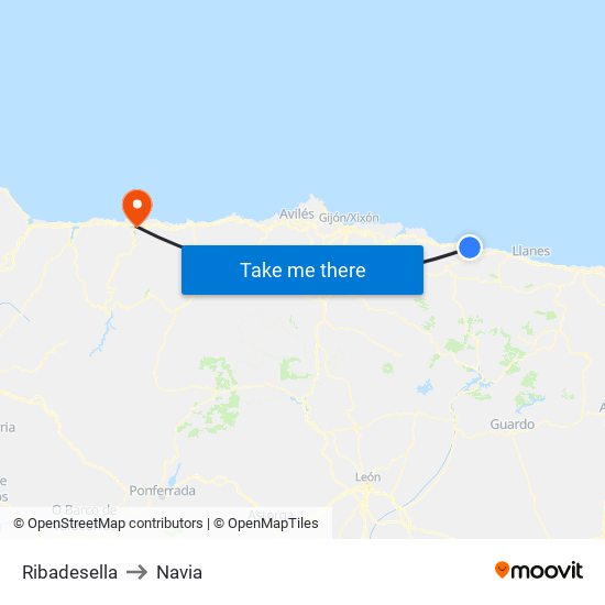 Ribadesella to Navia map