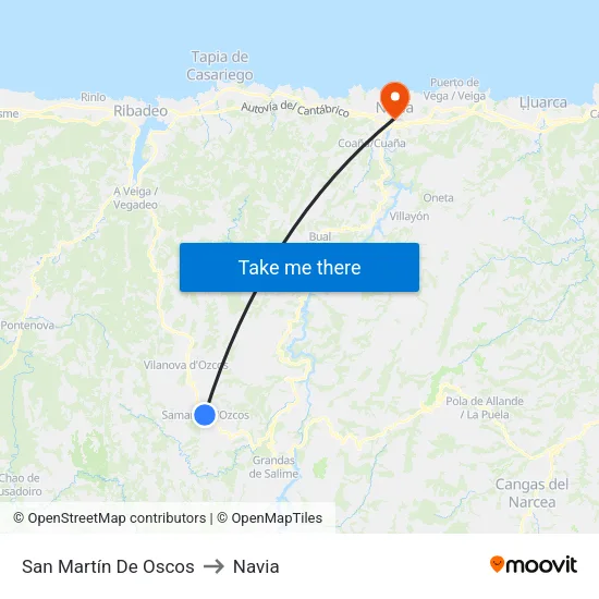 San Martín De Oscos to Navia map