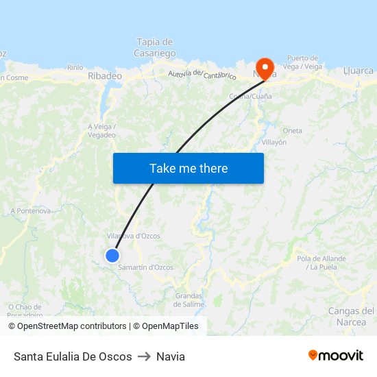 Santa Eulalia De Oscos to Navia map