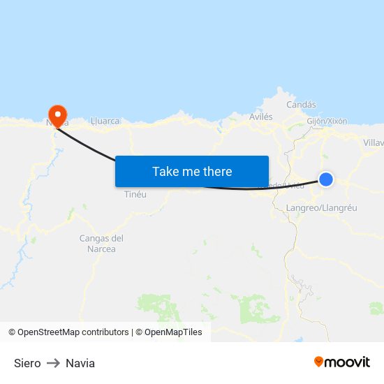 Siero to Navia map