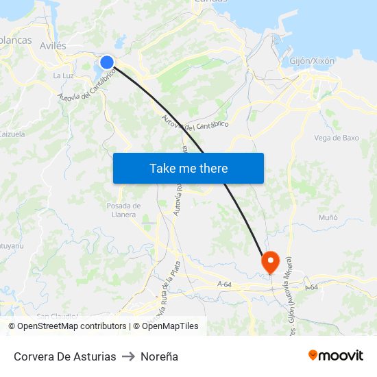 Corvera De Asturias to Noreña map