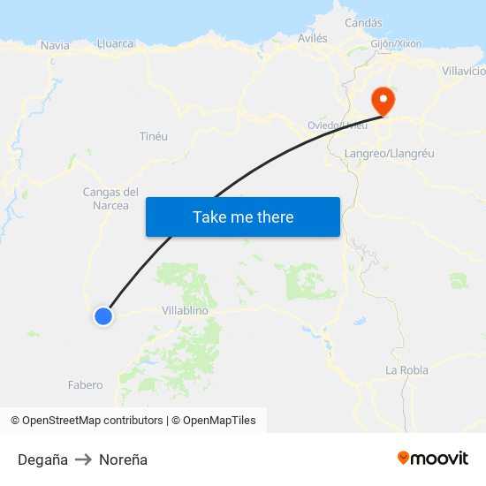 Degaña to Noreña map
