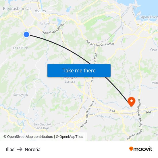 Illas to Noreña map