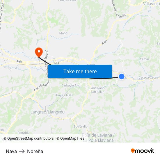 Nava to Noreña map