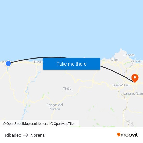 Ribadeo to Noreña map