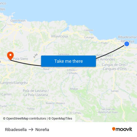 Ribadesella to Noreña map