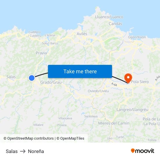 Salas to Noreña map