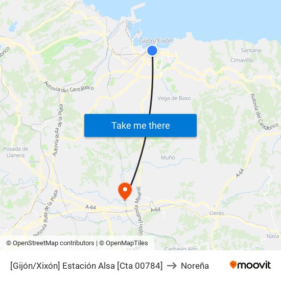 [Gijón/Xixón]  Estación Alsa [Cta 00784] to Noreña map