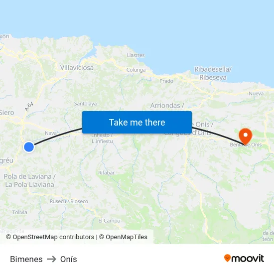 Bimenes to Onís map