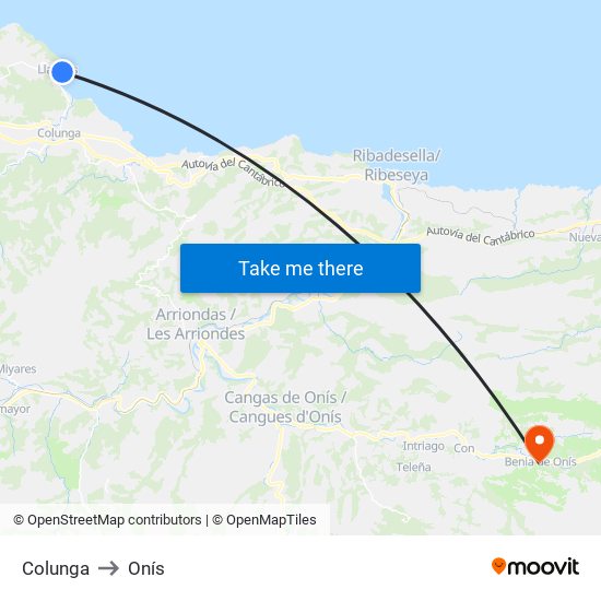 Colunga to Onís map