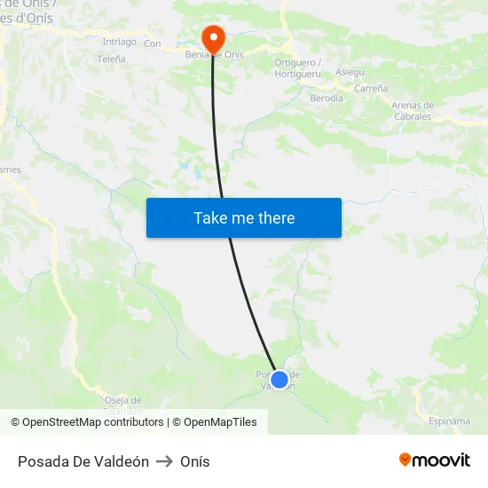 Posada De Valdeón to Onís map
