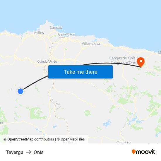 Teverga to Onís map