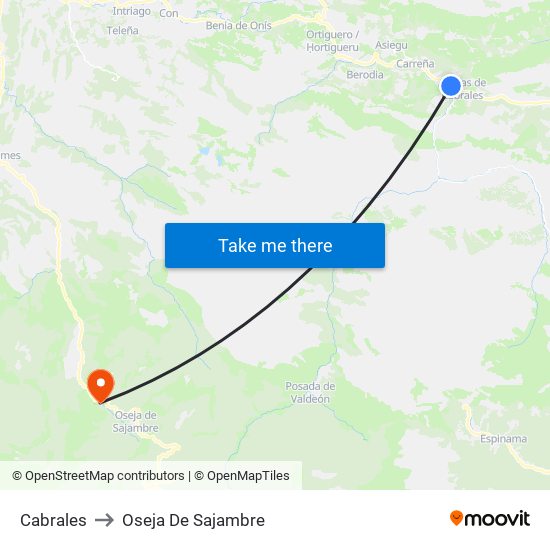 Cabrales to Oseja De Sajambre map