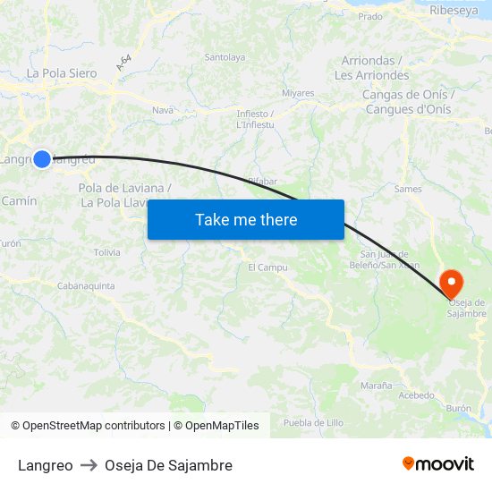 Langreo to Oseja De Sajambre map