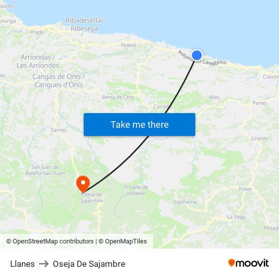 Llanes to Oseja De Sajambre map
