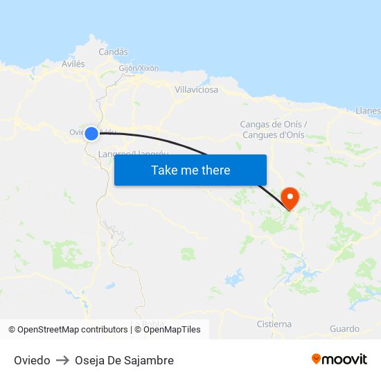 Oviedo to Oseja De Sajambre map