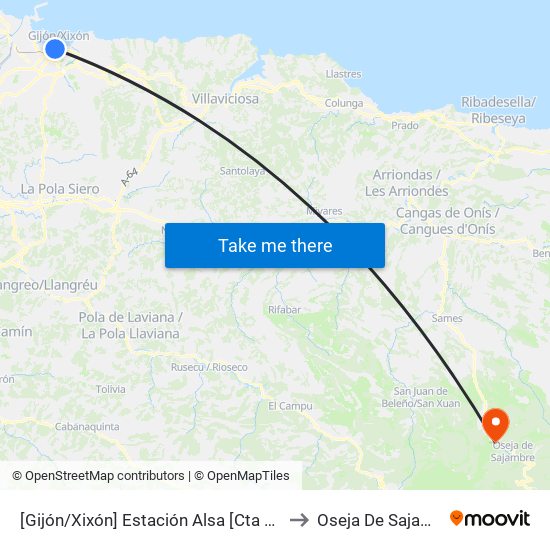 [Gijón/Xixón]  Estación Alsa [Cta 00784] to Oseja De Sajambre map