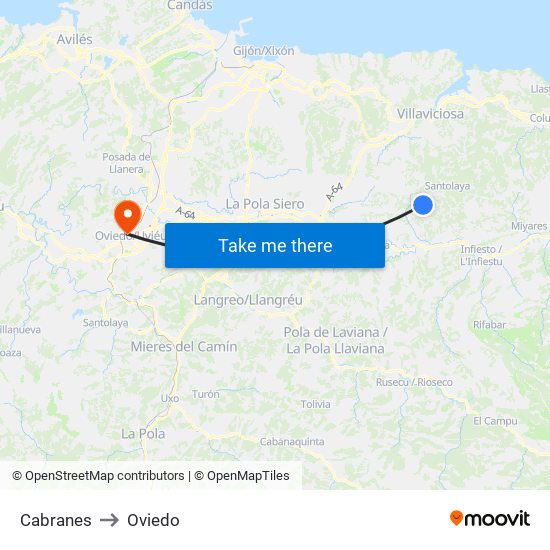 Cabranes to Oviedo map