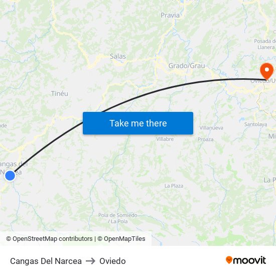 Cangas Del Narcea to Oviedo map