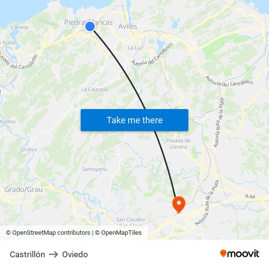 Castrillón to Oviedo map