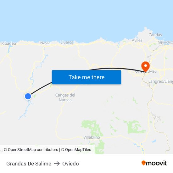 Grandas De Salime to Oviedo map