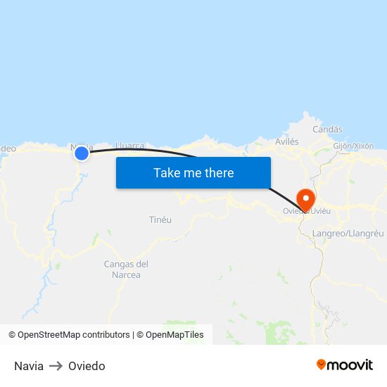 Navia to Oviedo map